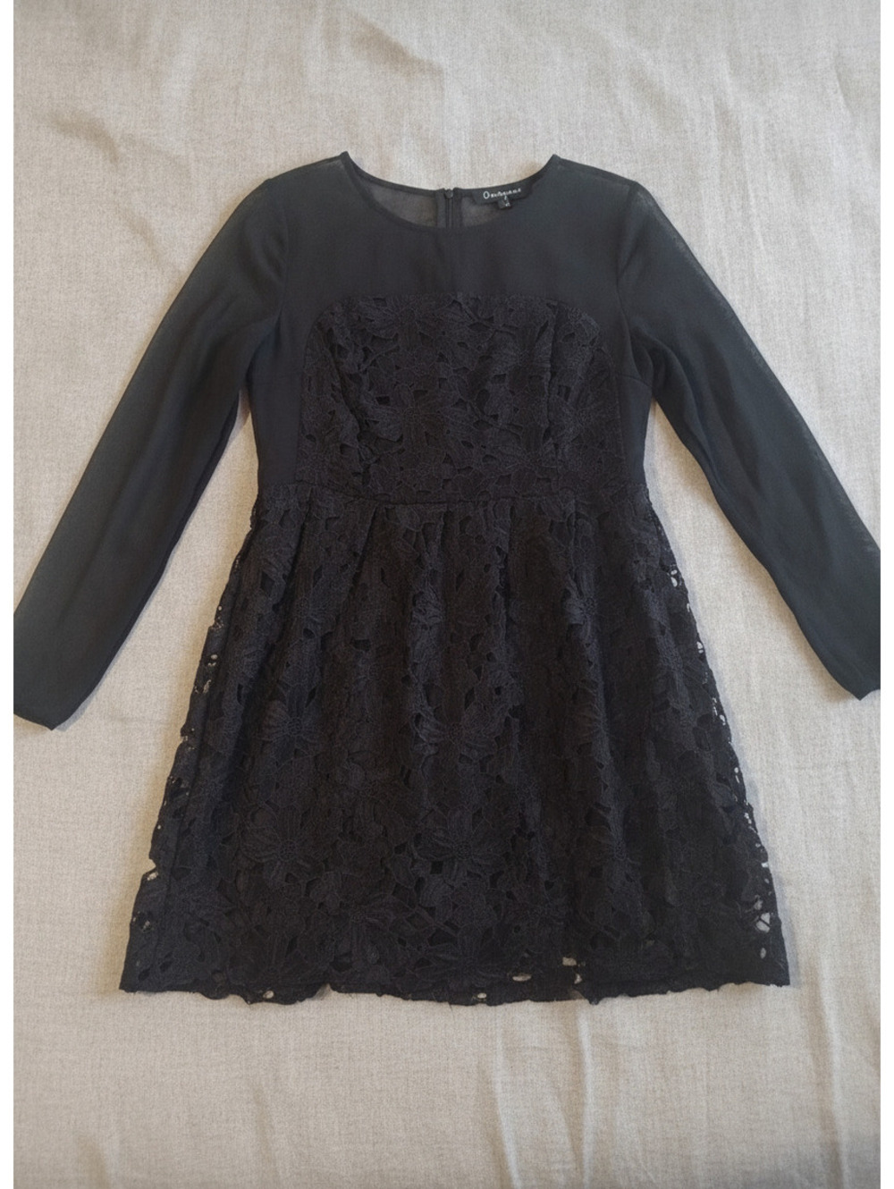 Onayaya Black Mesh Long Sleeve Floral Cutout Mini Dress Size S